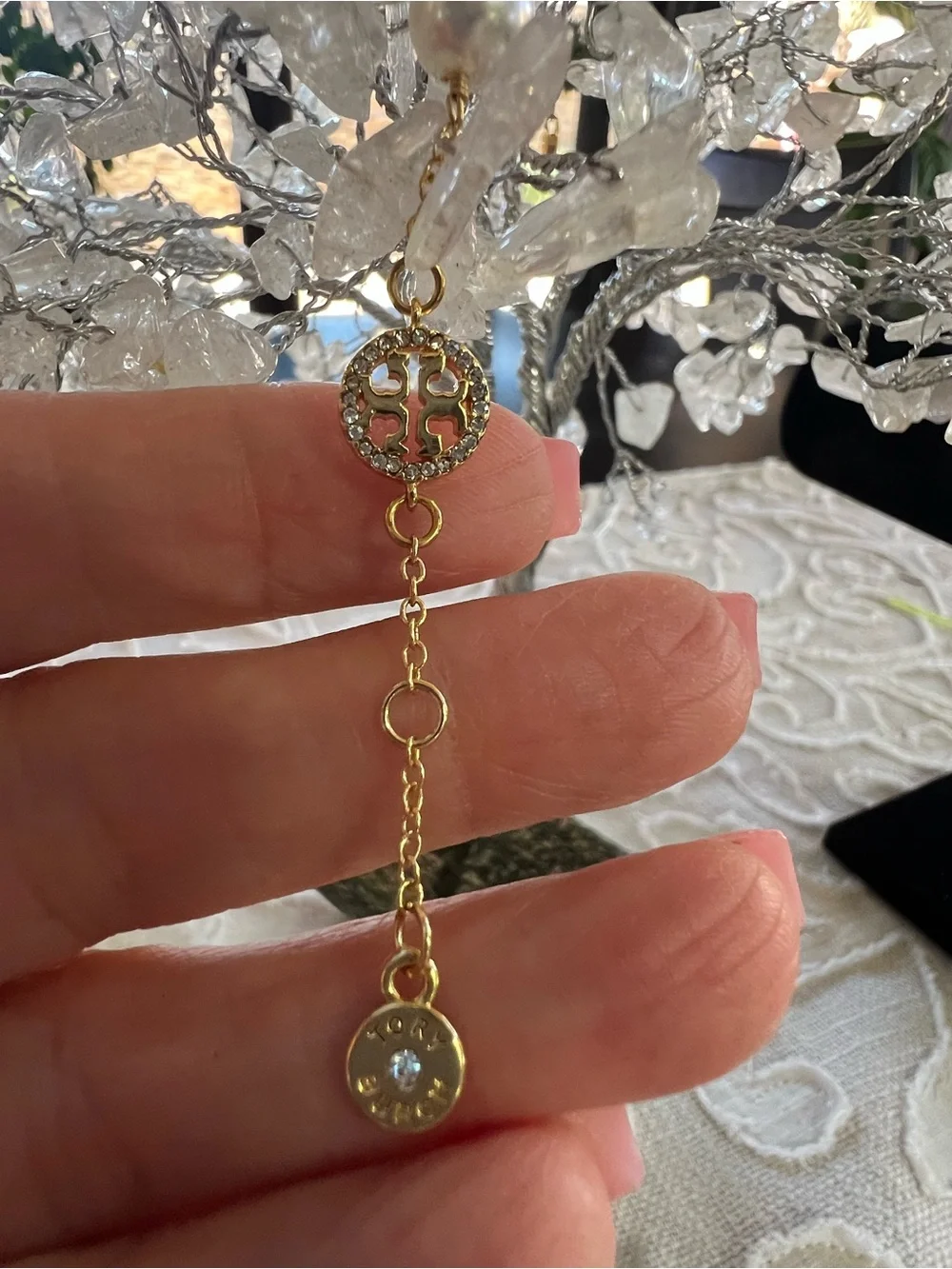 Tory Burch Gold-Tone Pearl Station Bracelet with Logo Discs